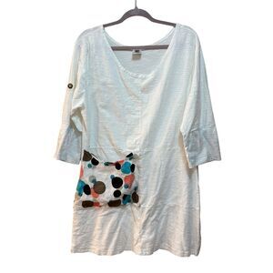 2/$30!Earth Creations Tunic Womens XL Cotton Pocket Top Art Polka Dot USA Made